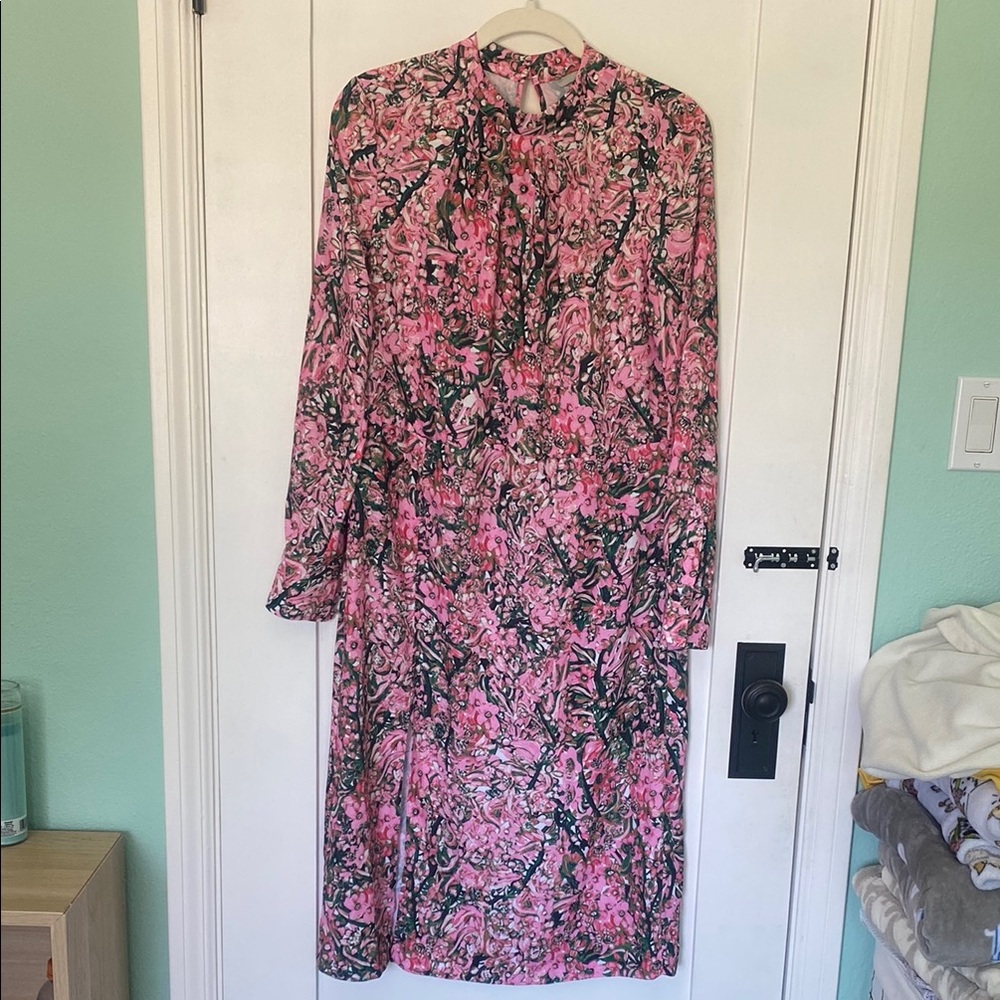 H&M Pink Floral Print Midi Dress (EUR Size 6)